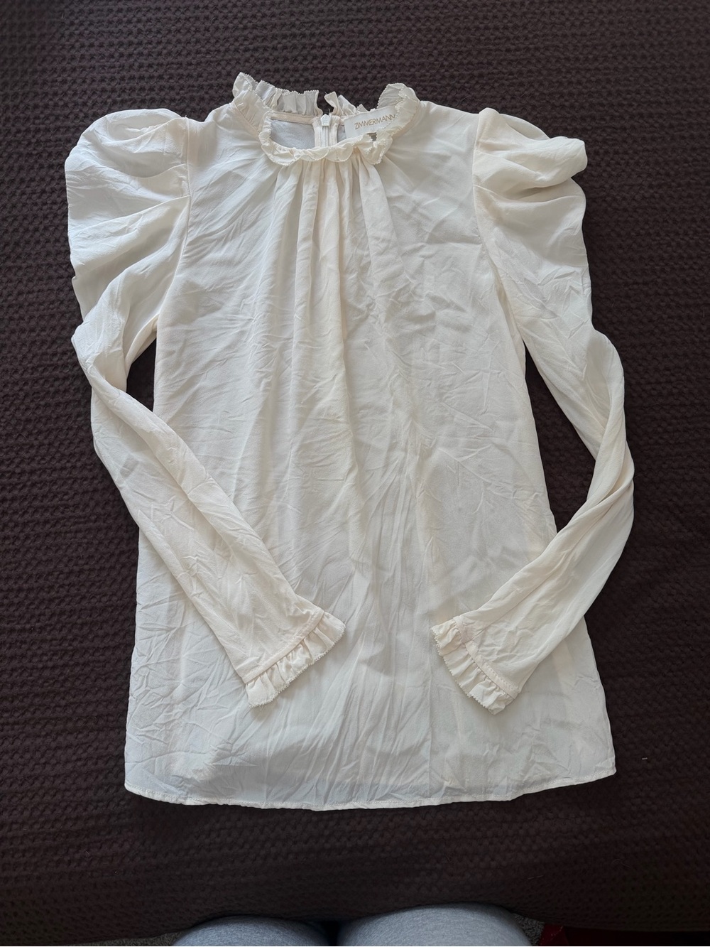 Women’s Cream Ruffled Neck Long Sleeve Top